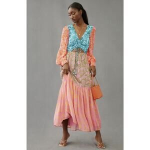 Farm x Anthropologie Cutout Colorblock Printed Maxi Dress